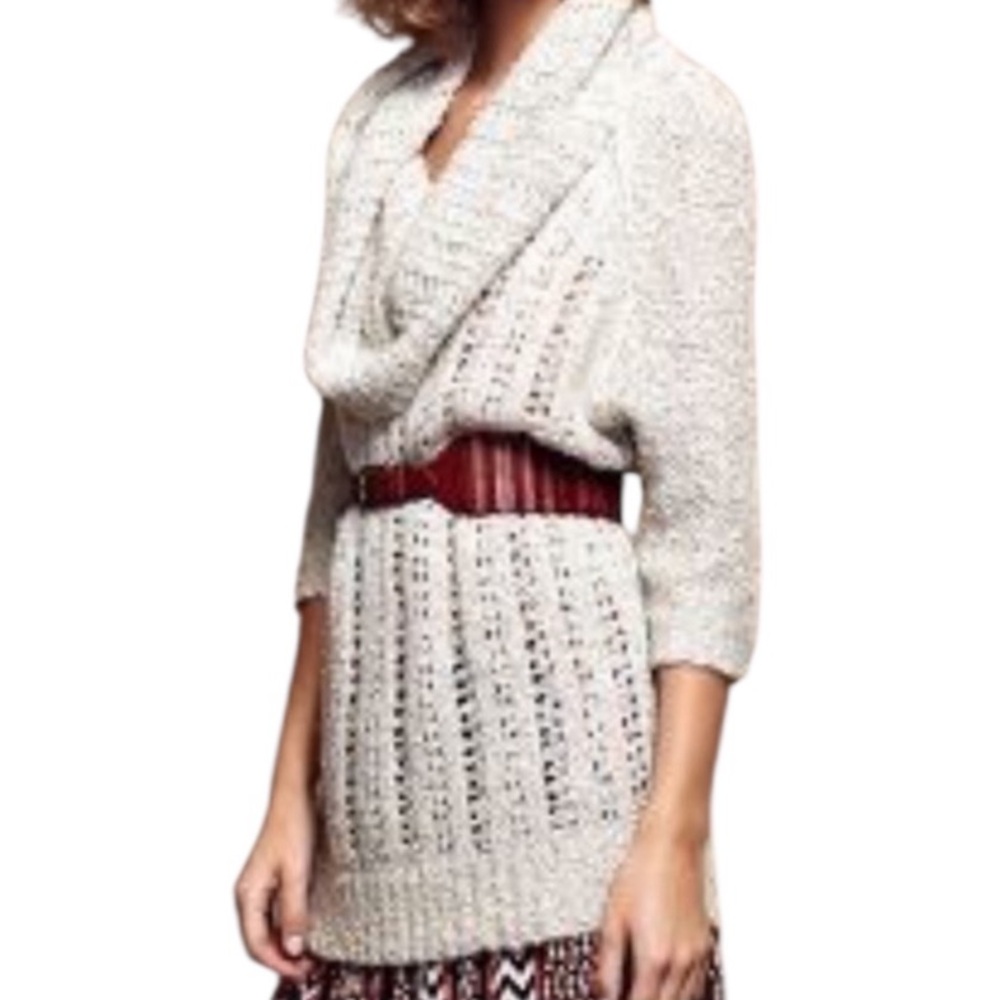 Anthropologie Sleeping On Cream Snow Wool Mohair Open Knit Cowl Neck Sweater LG